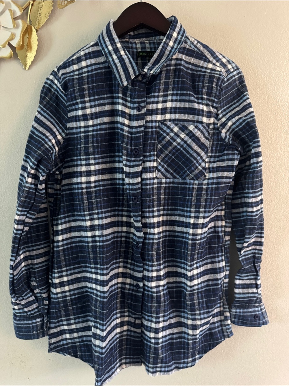 Goddess Navy and White Plaid Button-Down Shirt